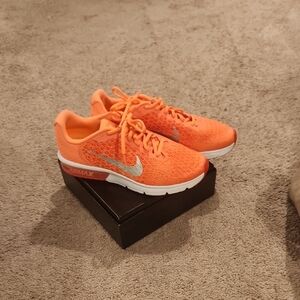Nike Women's Sneakers in Bright Orange and Silver